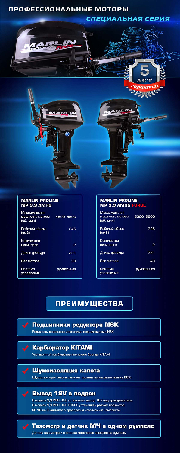 Лодочный мотор MARLIN PROLINE MP 9.9 (20) AMHS FORCE в Балашихе